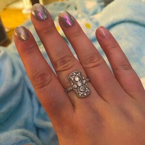925 Sterling Silver Antique-styled Moissanite Diamond Statement Ring